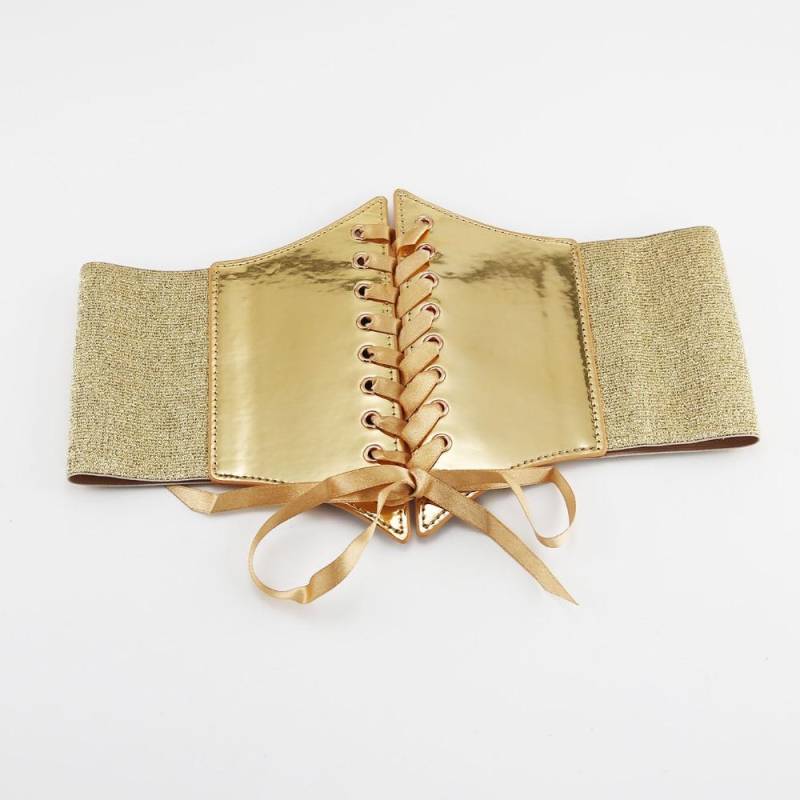 Hohe Taille Damenbund PU Leder Breit Taillengürtel Persönlichkeit Goldene Kummerbunde Frauen gold von Joom DACH