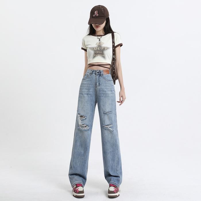 High Waist Leder Marke Schmale Version Weite Hose für Damen Sommer Gerade Hose für Damen Sommer Weite Jeans für Damen Sommer 2XL von Joom DACH