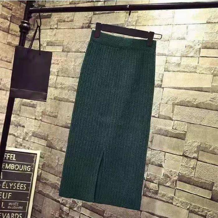 High-Waist Mercerisierte Baumwolle Strickrock - Damen Herbst/Winter Schlitz Midi-Rock One Size dunkelgrüne High-Waist Mercerisierte Baumwolle Strickrock - Damen Herbst/Winter Schlitz Midi-Rock One Size dunkelgrüne von Joom DACH