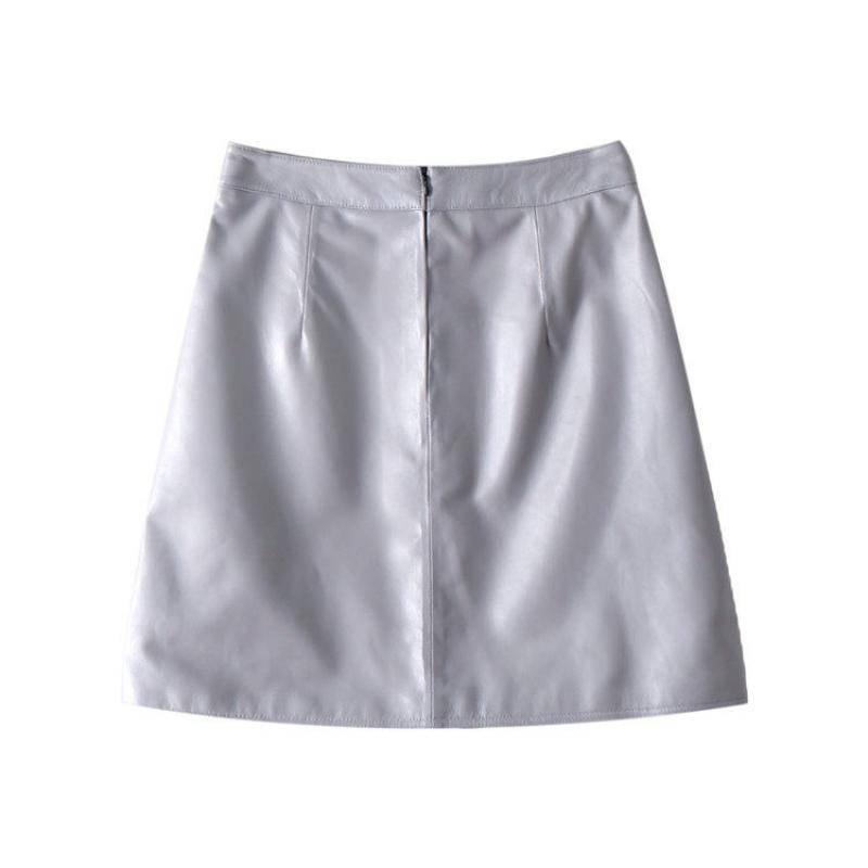 High Waist Miniröcke Damenmode Koreanischer Stil A-Linie PU Lederrock Damen Weiblich Fladas L grau von Joom DACH