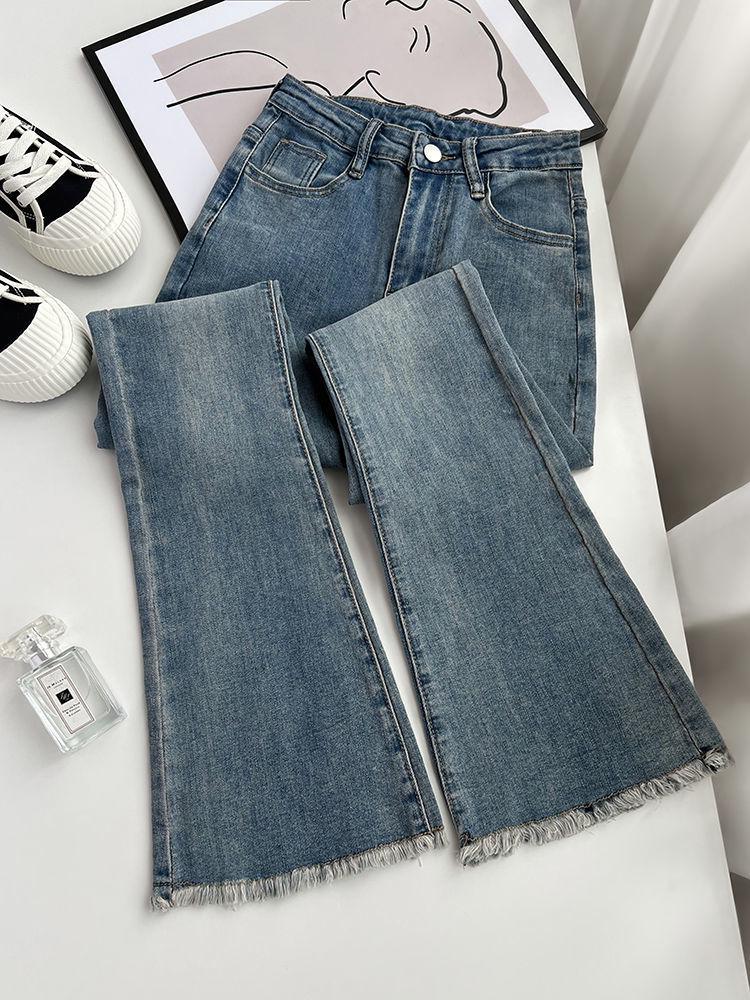 High-Waist Slim Flared Jeans für Damen – Sommerlicher Retro-Style mit Raw Edge S von Joom DACH