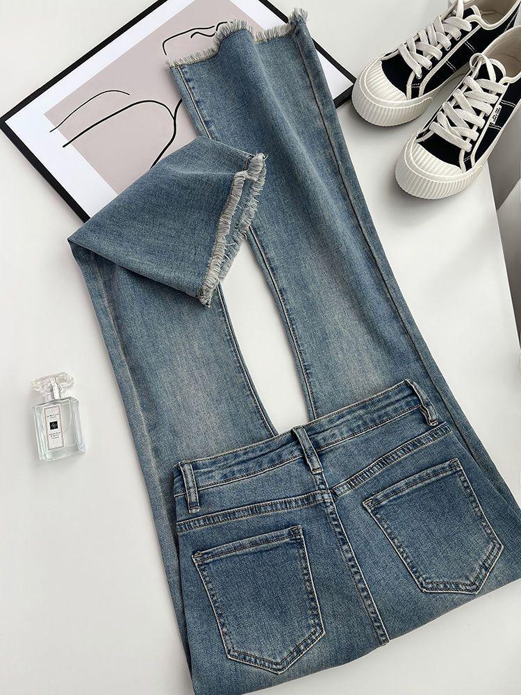 High-Waist Slim Flared Jeans für Damen – Sommerlicher Retro-Style mit Raw Edge L von Joom DACH