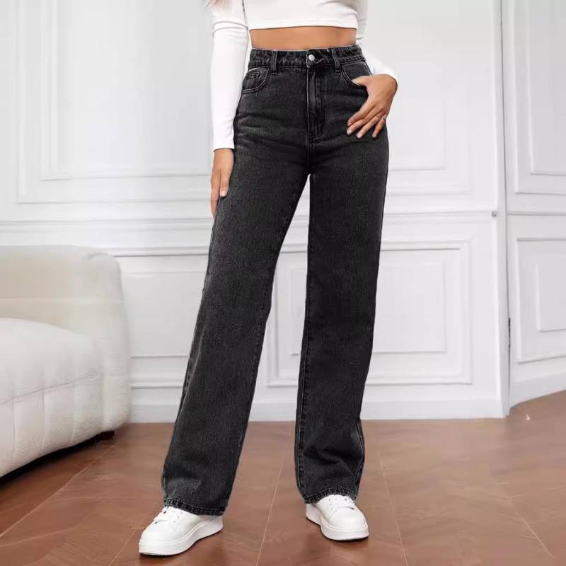 High-Waist Slim Straight Denim Jeans für Damen - Heißer Verkauf Europäischer & Amerikanischer Stil L von Joom DACH