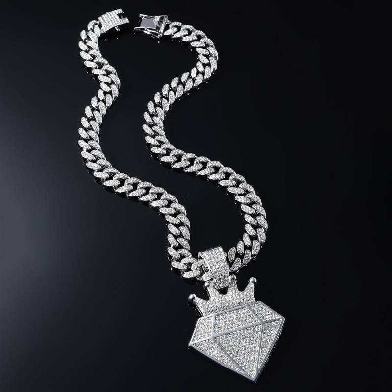 Hip Hop Iced Out Krone Anhänger Halskette mit 13mm Strass kubanischen Kette Bling Halsketten Männer Frauen Mode Charme Schmuck Geschenk von Joom DACH