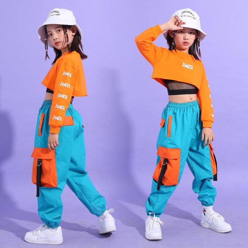 Hip Hop Mädchen Crop Top kontrast Cargo Hosen Kind Jazz Jogger Streetwear Sweatshirt Kinder Street Dance Cheerleader Kleidung Sets 170 von Joom DACH