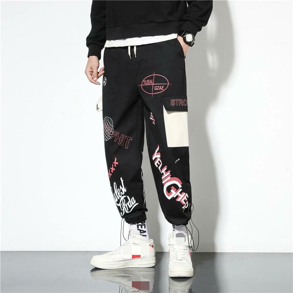 Hip Hop Mode Hosen Streetwear Hosen Grafik High Street Jogginghose Männer Frühling Lange Hosen Stilvolle Kleidung XL schwarz von Joom DACH