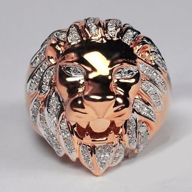 Hip-Hop-Punk-Löwenkopf-Ring für Männer, Roségold, weiße Kristallringe, Hochzeit, Verlobung, Band, Rock, Biker, Schmuck, Größe 6–13 13 von Joom DACH