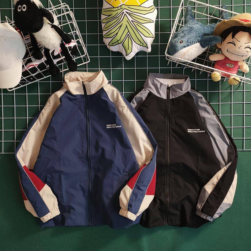 Hip Hop Windjacke Patchwork Farbe Block Sportswear Mäntel Frauen Mode Lose Dünne College Jacken L schwarz von Joom DACH