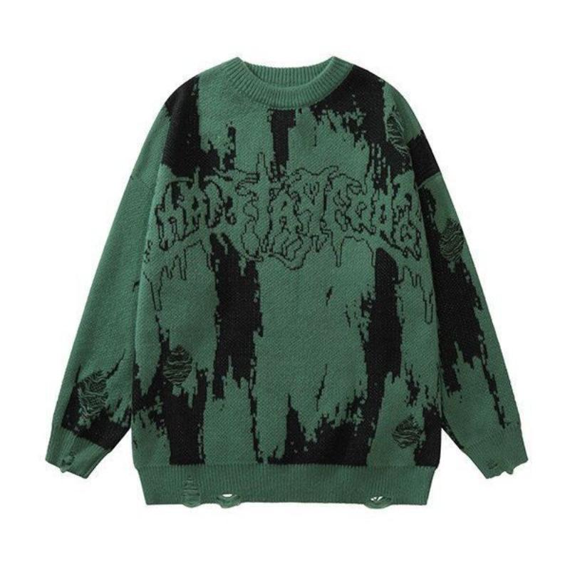 Hip-Hop offener Pullover Grunge Y2K Retro Strick Punk Gothic Streetwear Pullover Pullover Herren Damen Harajuku Mode Pullover XL von Joom DACH