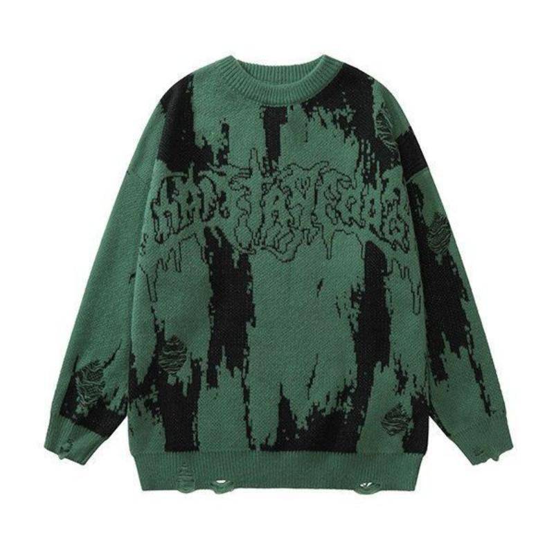 Hip-Hop offener Pullover Grunge Y2K Retro Strick Punk Gothic Streetwear Pullover Pullover Herren Damen Harajuku Mode Pullover XL von Joom DACH