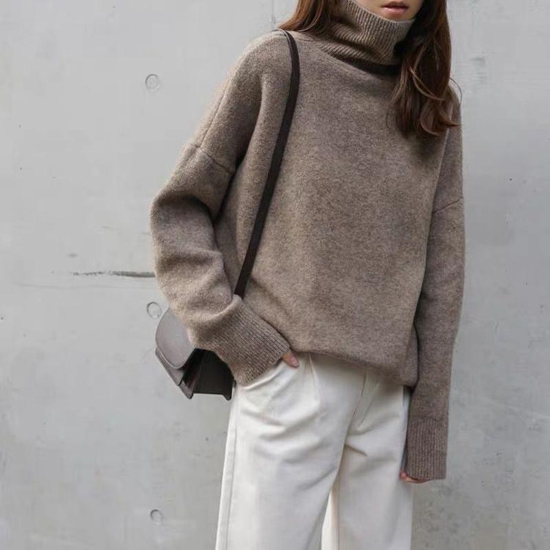 Hirsionsan Kaschmir Übergroßen Rollkragenpullover Gestrickte Pullover Frauen Winter Verdicken Warme Solide Grund Pullover Weibliche Casual Weiche Langarm Pullover one size braun von Joom DACH