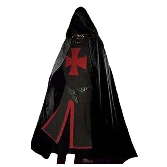 Historische mittelalterliche Tunika und Kapuzenumhang, Tempelritter, Renaissance-Umhang, Ritterkostüm, Kapuzenpullover, Herren, LARP 6XL schwarz von Joom DACH