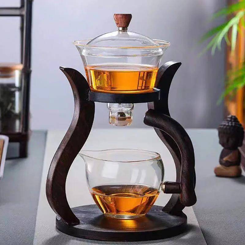 Hitzebeständiges Glas-Teeset, magnetische Wasserumleitung, rotierende Deckelschüssel, automatische Teemaschine, faule Kungfu-Teekanne zum Trinken von Joom DACH