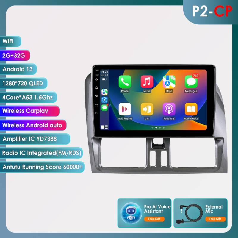 Hizpo 9  Carplay 4G-LTE 2din Android 13 Autoradio Multimedia Video Player GPS-Navigation für Volvo XC60 2008-2017 Head Unit BT Intelligent Screen SWC P2CP (2014-2017) 4Core 2G 32G AI von Joom DACH