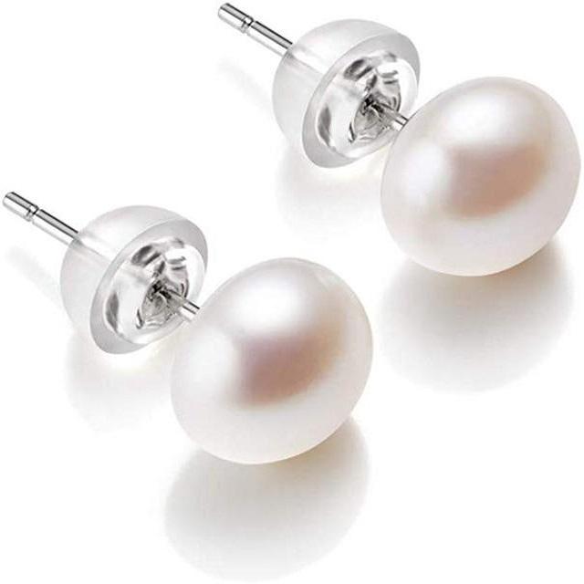 Hochglänzende weiße 6–11 mm 100 % Süßwasserperlen-Ohrstecker für Damen, Sterling-Silber-Ohrringe für Damen 10-11mm von Joom DACH