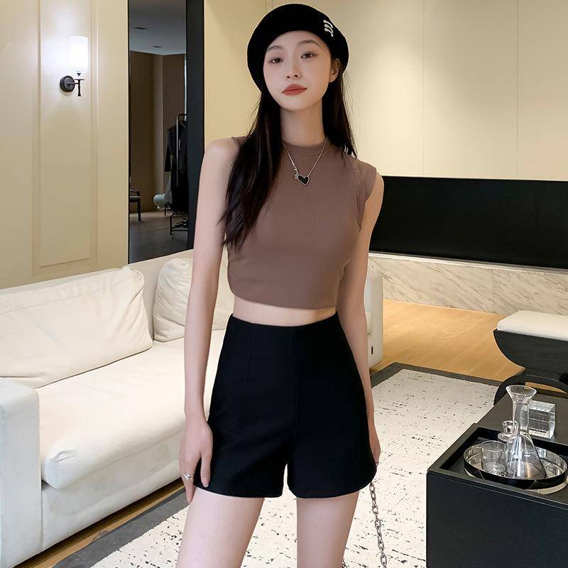 Hochtaillierte Shorts für Damen im Herbst und Winter Neuer Stil Basis Schwarzer Anzug Amerikanischer Hot Girl Look Schlank A-Linien-Outfit Hosen XL von Joom DACH