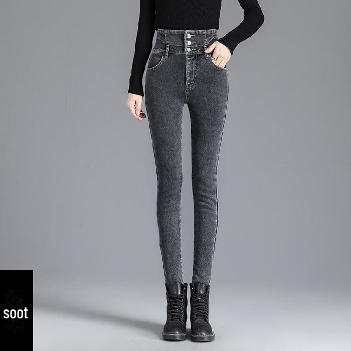 Hochtaillierte warme Plüsch-Skinny-Jeans für Damen - Koreanischer Stil, Herbst/Winter 2022 32 von Joom DACH