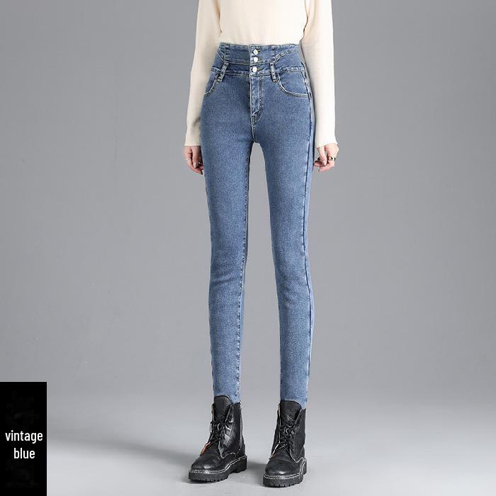 Hochtaillierte warme Plüsch-Skinny-Jeans für Damen - Koreanischer Stil, Herbst/Winter 2022 XL von Joom DACH