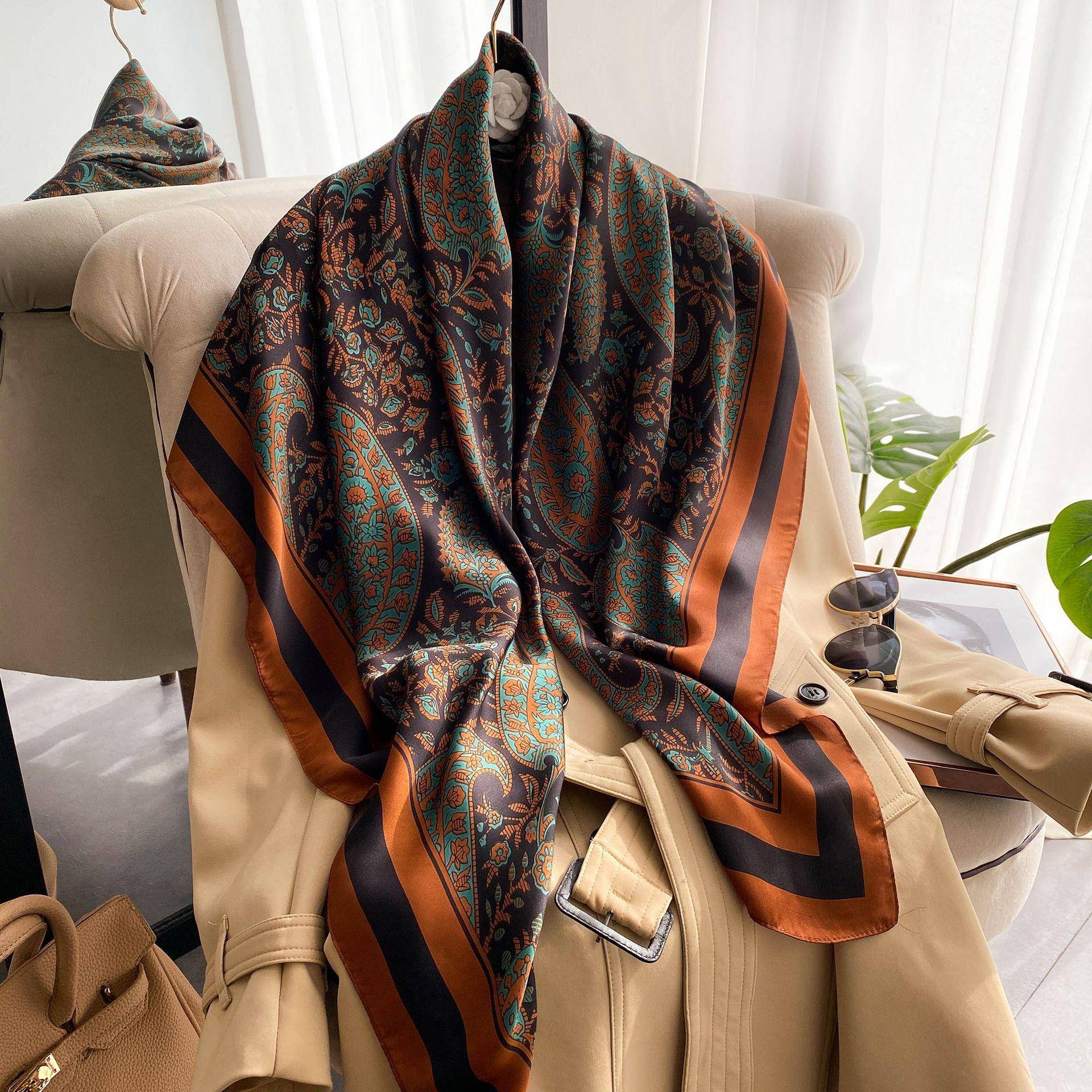 Hochwertige, luxuriöse Seidenschals, Stirnband, Schals, Halstuch für Damen, Ketten-Seidenschal, dekorativer Schal für Damen 110-110cm von Joom DACH