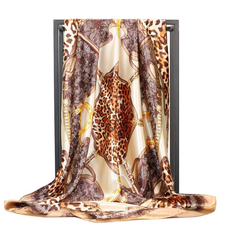 Hochwertige, luxuriöse Seidenschals, Stirnband, Schals, Halstuch für Damen, Ketten-Seidenschal, dekorativer Schal für Damen 90*90cm（Leopard ） von Joom DACH