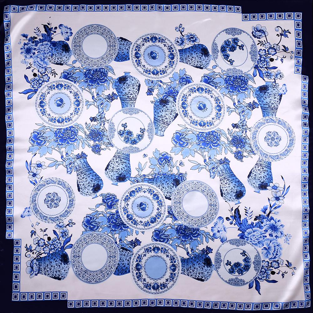 Hochwertige, luxuriöse Seidenschals, Stirnband, Schals, Halstuch für Damen, Ketten-Seidenschal, dekorativer Schal für Damen 90*90cm blau von Joom DACH