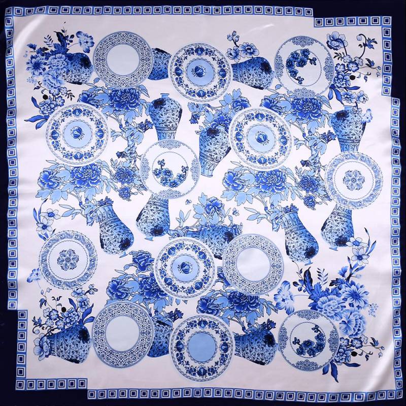 Hochwertige, luxuriöse Seidenschals, Stirnband, Schals, Halstuch für Damen, Ketten-Seidenschal, dekorativer Schal für Damen 90*90cm blau von Joom DACH