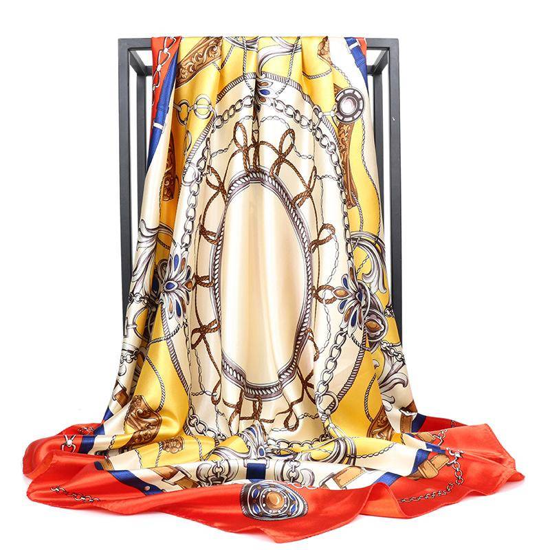 Hochwertige, luxuriöse Seidenschals, Stirnband, Schals, Halstuch für Damen, Ketten-Seidenschal, dekorativer Schal für Damen 90*90cm rot von Joom DACH