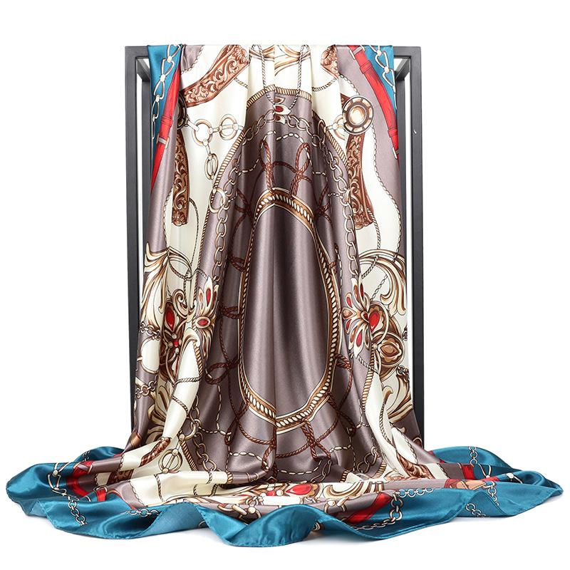 Hochwertige, luxuriöse Seidenschals, Stirnband, Schals, Halstuch für Damen, Ketten-Seidenschal, dekorativer Schal für Damen 90*90cm grün von Joom DACH