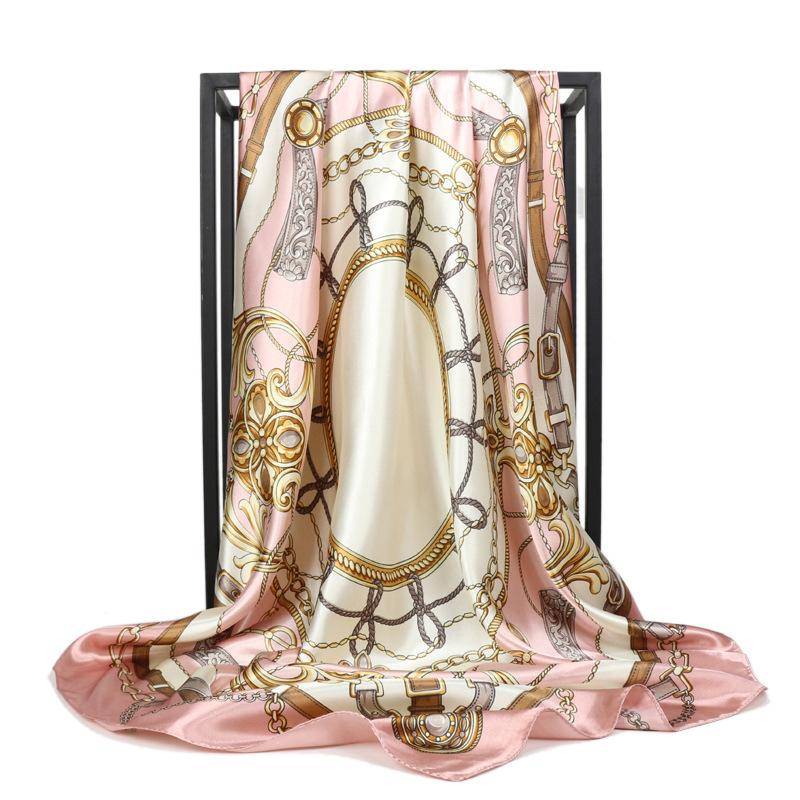 Hochwertige, luxuriöse Seidenschals, Stirnband, Schals, Halstuch für Damen, Ketten-Seidenschal, dekorativer Schal für Damen 90*90cm rosa von Joom DACH