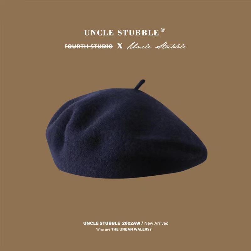 Hochwertige Baskenmütze aus australischer Wolle: Anti-Pilling, Koreanischer Stil, Unifarben, Retro Malermütze für Mädchen One Size dunkelblau/schwarz von Joom DACH