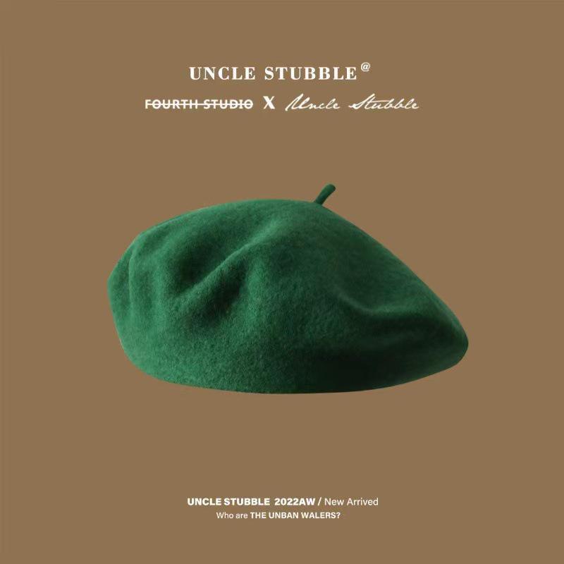 Hochwertige Baskenmütze aus australischer Wolle: Anti-Pilling, Koreanischer Stil, Unifarben, Retro Malermütze für Mädchen One Size grün von Joom DACH