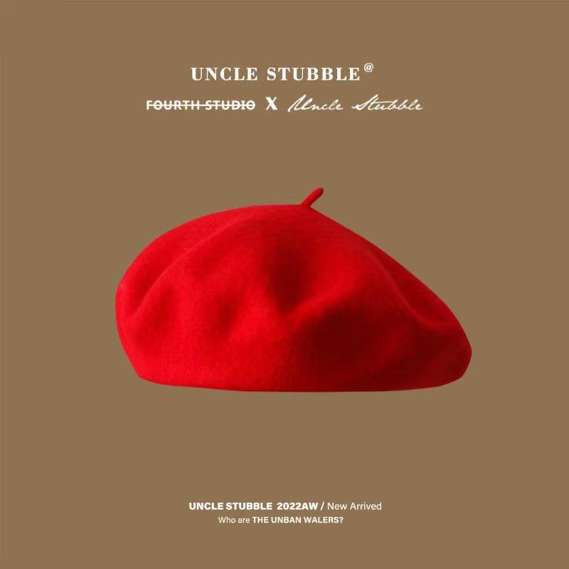 Hochwertige Baskenmütze aus australischer Wolle: Anti-Pilling, Koreanischer Stil, Unifarben, Retro Malermütze für Mädchen One Size leuchtend rote von Joom DACH