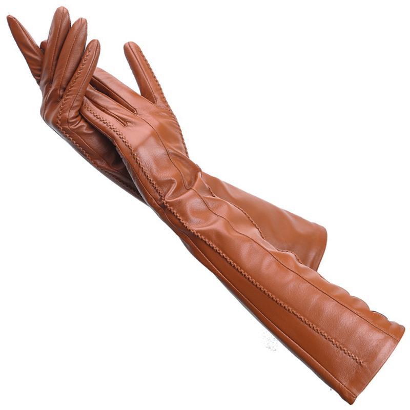 Hochwertige Damen-Handschuhe aus farbigem Lammleder, Länge 47 cm, warme, modische Winterhandschuhe 6.5 senfgelb von Joom DACH