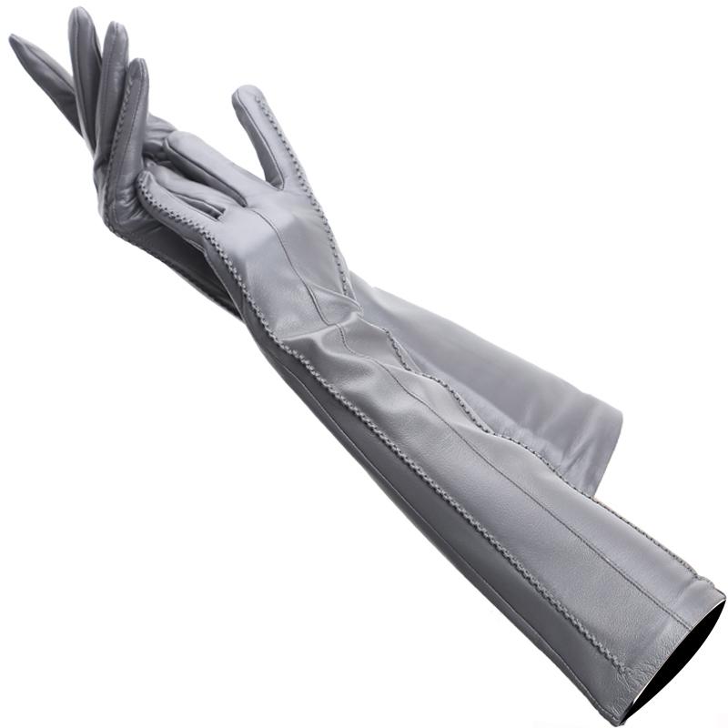 Hochwertige Damen-Handschuhe aus farbigem Lammleder, Länge 47 cm, warme, modische Winterhandschuhe 8.5 grau von Joom DACH