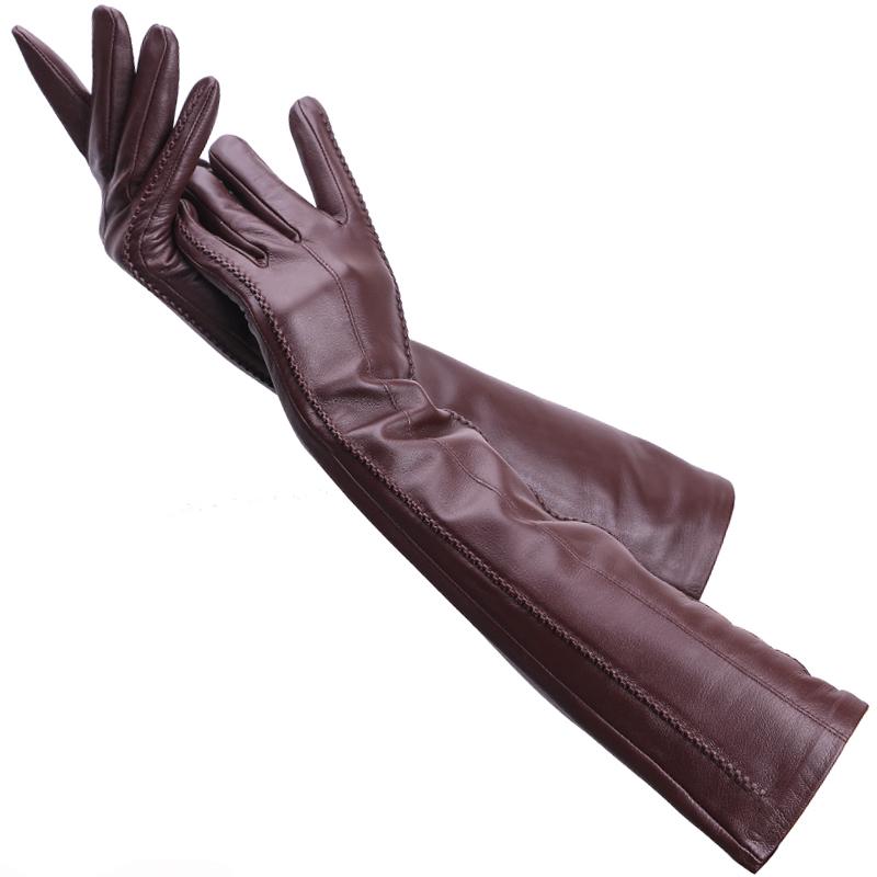 Hochwertige Damen-Handschuhe aus farbigem Lammleder, Länge 47 cm, warme, modische Winterhandschuhe 8.5 bordeaux von Joom DACH