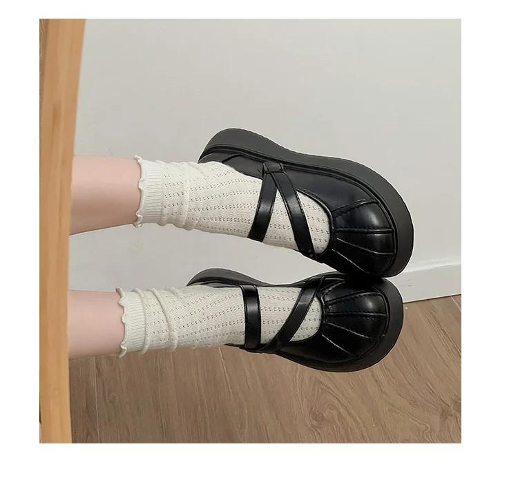 Hochwertige Damen-High-Heels mit Schnallenriemen, modische flache Pumps für Damen, neue runde Zehenpartie, Plateau-Heels 35 schwarz von Joom DACH