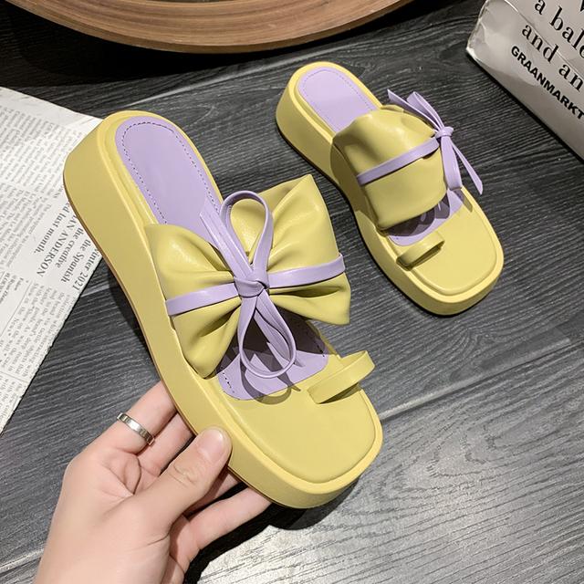 Hochwertige Damen-Leder-Hausschuhe, flache Strandsandalen für den Außenbereich, Sommer, neue lässige Komfortschuhe, rutschfeste Damen-Paltform-Slides 39 gelb von Joom DACH