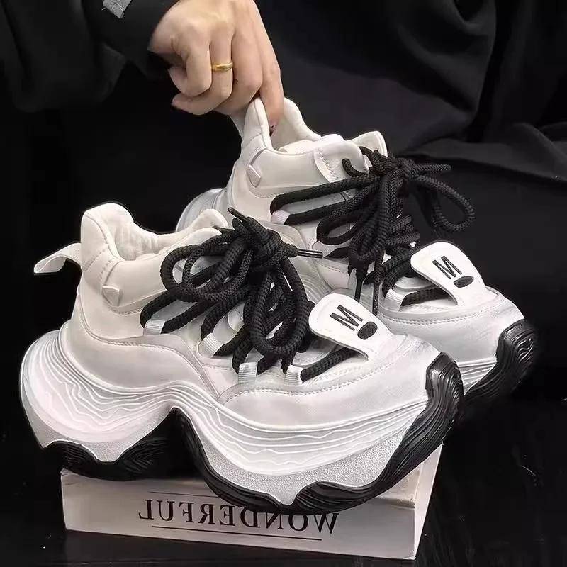 Hochwertige Damenschuhe Outdoor Damen Vulkanisierte Schuhe Plateau Damen Sneaker Runde Zehenpartie Schnürschuhe Damen Freizeitschuhe 36 weiß von Joom DACH