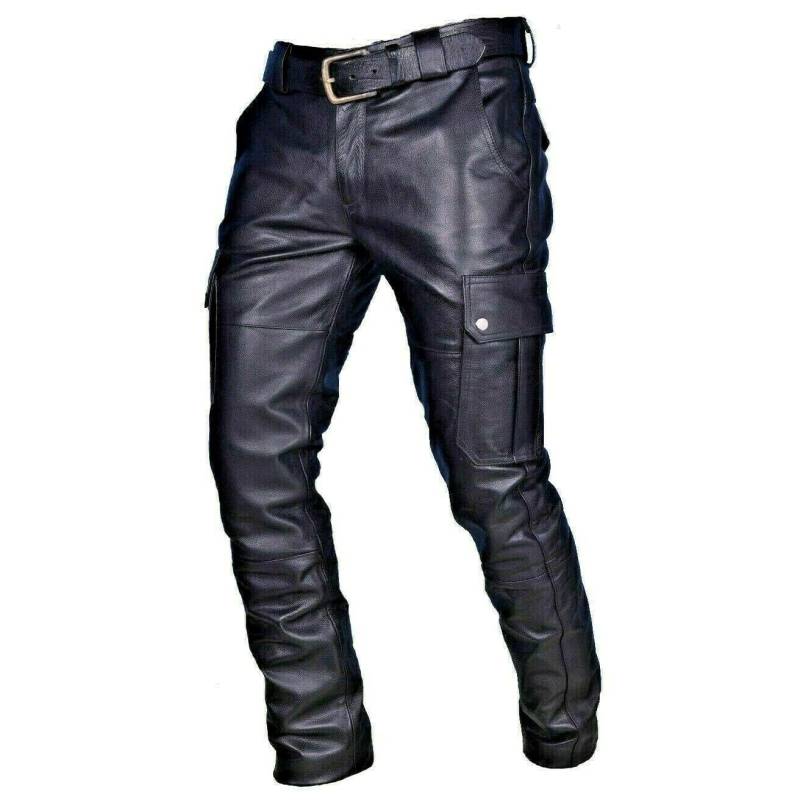 Hochwertige Herren-Bikerhose aus echtem Leder, modische schwarze Motorradhose, Punk-Hose XXXL schwarz von Joom DACH