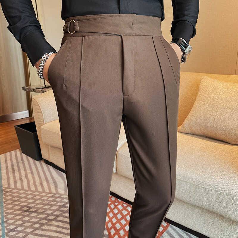 Hochwertige Herrenanzughose Einfarbig England Style Slim Fit Smart Casual Hose Herren Frühling Herbst Mode Anzughose Mann 31 kaffeebraun von Joom DACH