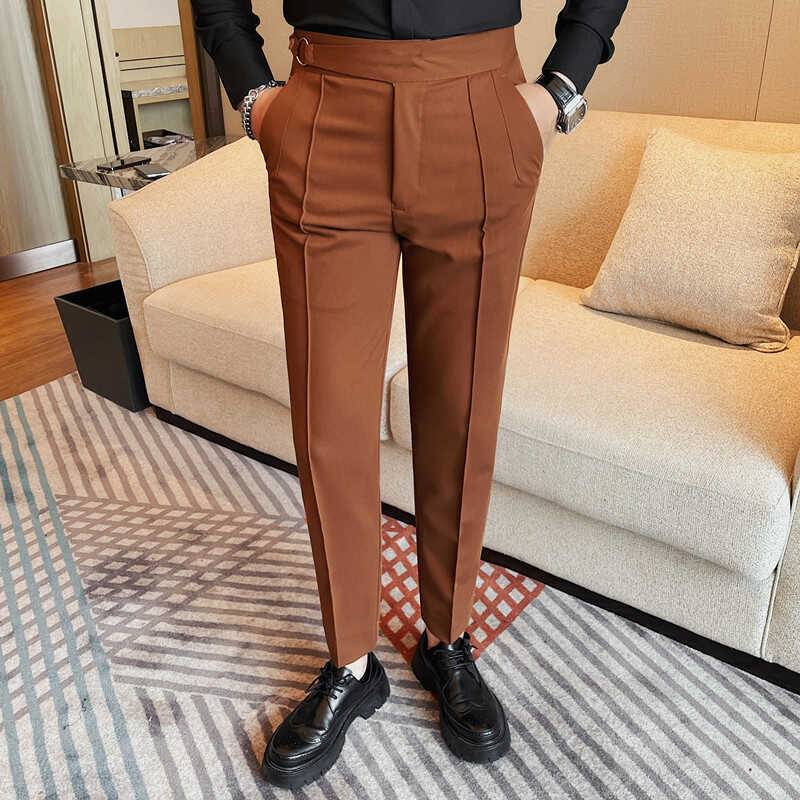 Hochwertige Herrenanzughose Einfarbig England Style Slim Fit Smart Casual Hose Herren Frühling Herbst Mode Anzughose Mann 32 braun von Joom DACH