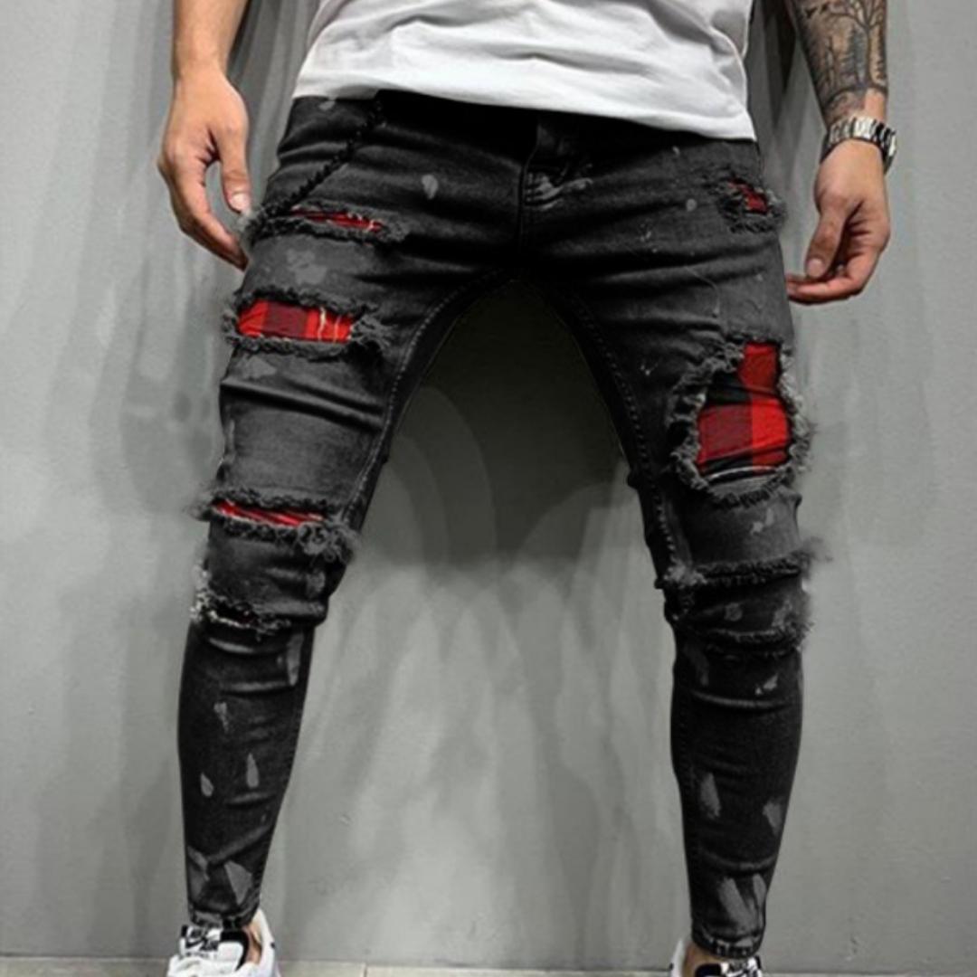 Hochwertige Herrenjeans Flinging Paint Broken Holes Mode Beliebte Jeans Herren Neue Modelle XL schwarz von Joom DACH