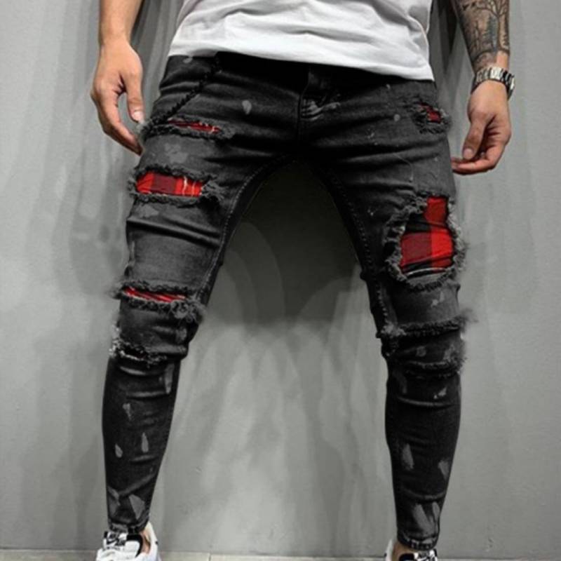 Hochwertige Herrenjeans Flinging Paint Broken Holes Mode Beliebte Jeans Herren Neue Modelle XL schwarz von Joom DACH