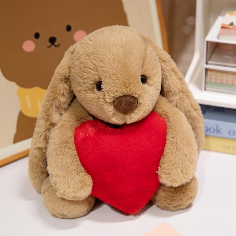 Hochwertige Hold Heart Rabbit Plüschpuppe, süßes, weiches, weiß-braunes Langohr-Plüschtier für Mädchen, Geburtstagsgeschenk about 30cm von Joom DACH