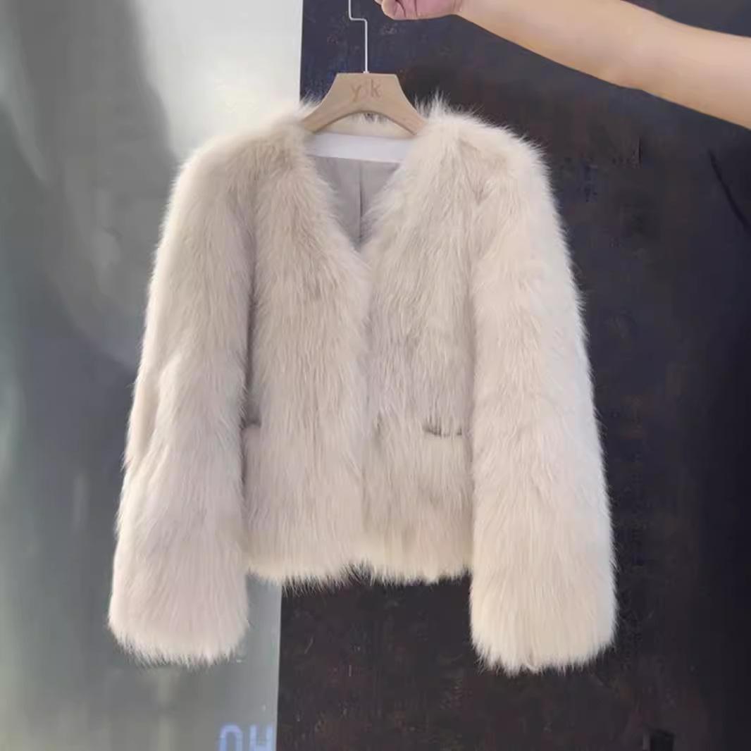 Hochwertige Jacke aus Fuchsimitat Kurz Winter Dick Klein Temperament Modisch Pelzig Damen Leichter Luxus Oberteil S von Joom DACH