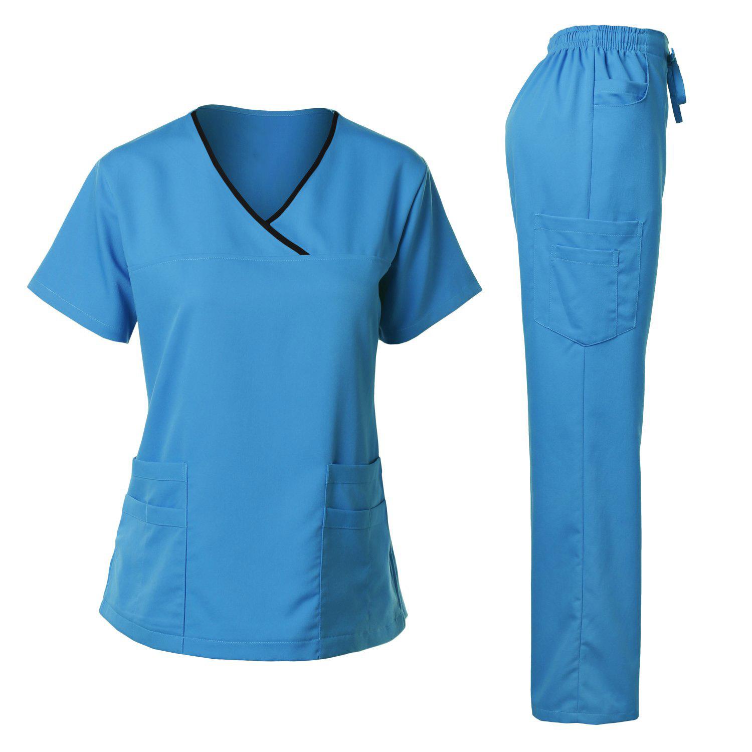Hochwertige Krankenhausuniform Großhandel Oberteile und Hosen Medizinische Frauen Krankenpflege Scrubs Uniformen Sets L see-blaue von Joom DACH