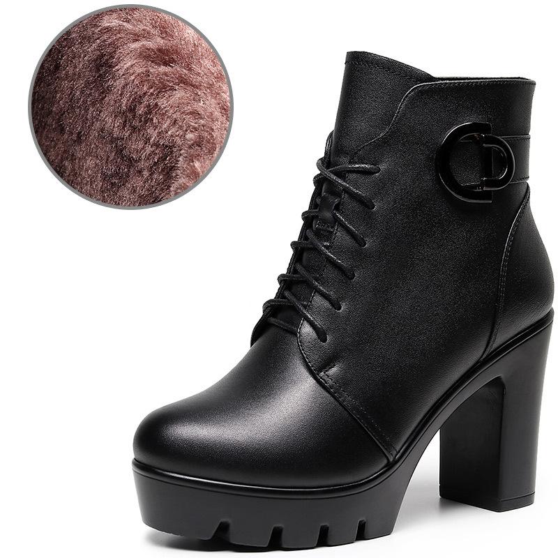 Hochwertige Kurze Stiefeletten aus Leder für Damen 10cm 13cm Hoher Absatz Plateau Neu Herbst Winter 32 33 43 Elegante Schuhe Schwarz 32 von Joom DACH