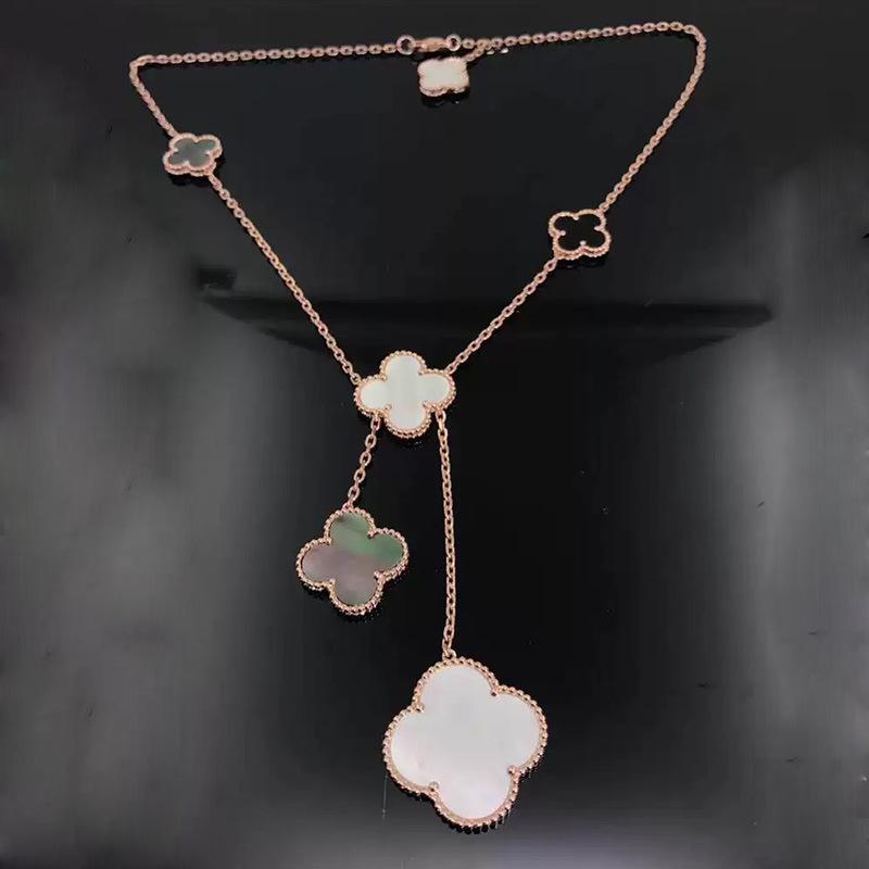 Hochwertige Luxus-Halskette mit vierblättrigem Kleeblatt, doppelseitig, Glücksbringer, 18 Karat, Pulloverkette, leicht, Herren und Damen, gleicher Absatz 18k von Joom DACH