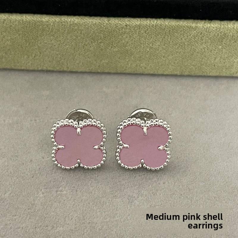 Hochwertige Ohrringe aus Roségold, Karneol und vierblättrigem Kleeblatt für Damen, Ohrringe mit edlem Senior-Sinn, Ohrschmuck aus exquisitem weißen Perlmutt von Joom DACH