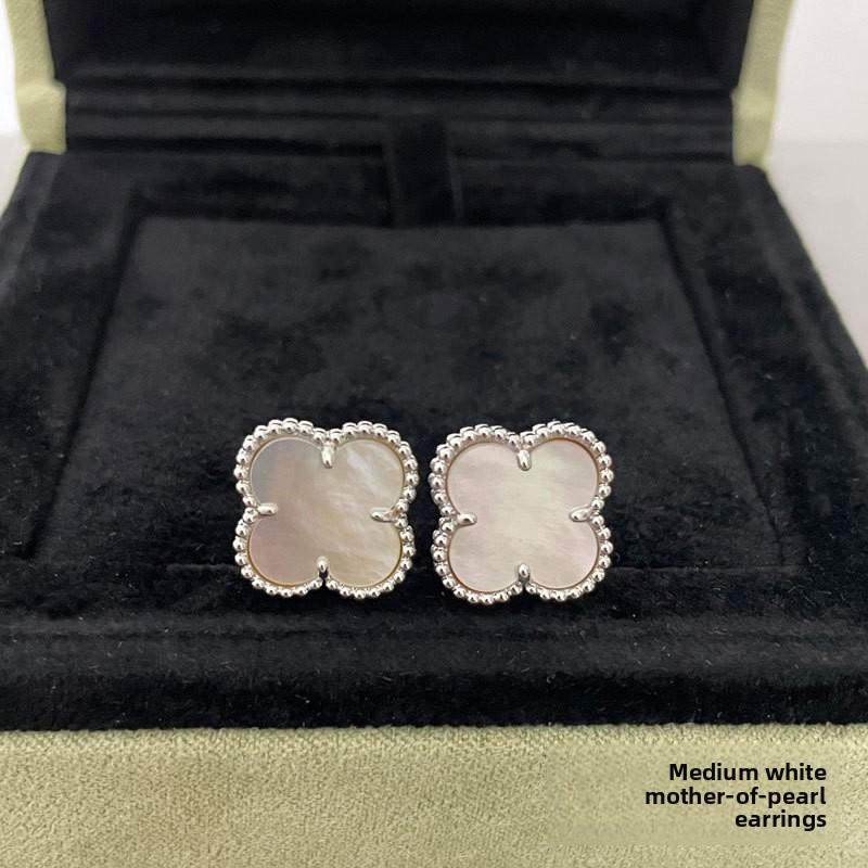 Hochwertige Ohrringe aus Roségold, Karneol und vierblättrigem Kleeblatt für Damen, Ohrringe mit edlem Senior-Sinn, Ohrschmuck aus exquisitem weißen Perlmutt von Joom DACH